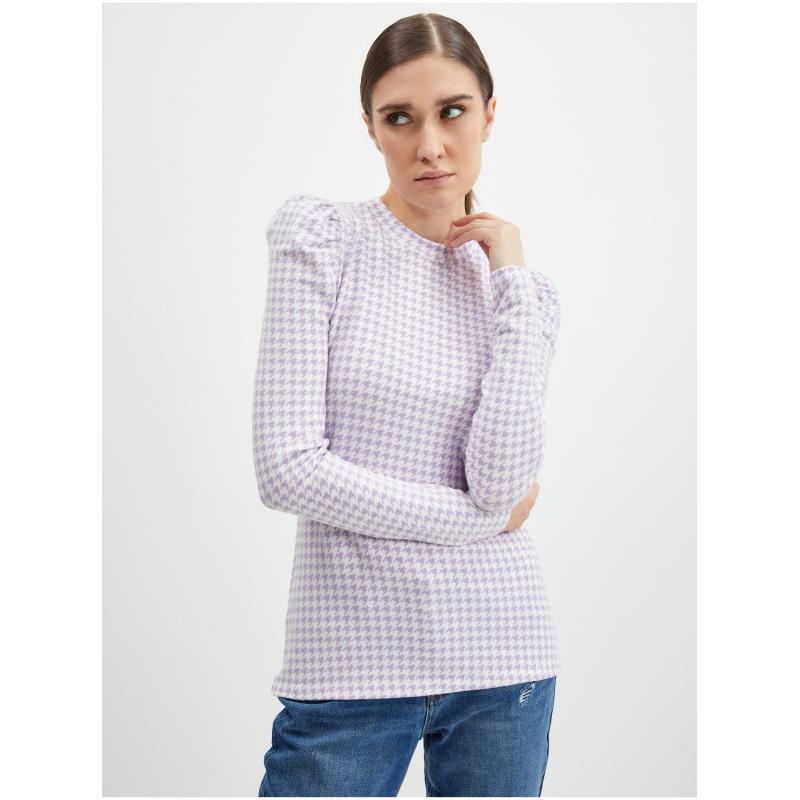 Světle fialový dámský lehký kostkovaný svetr