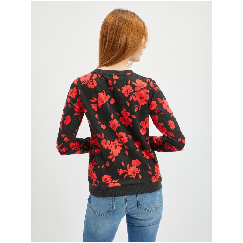 Piros és fekete női virágos pulóver