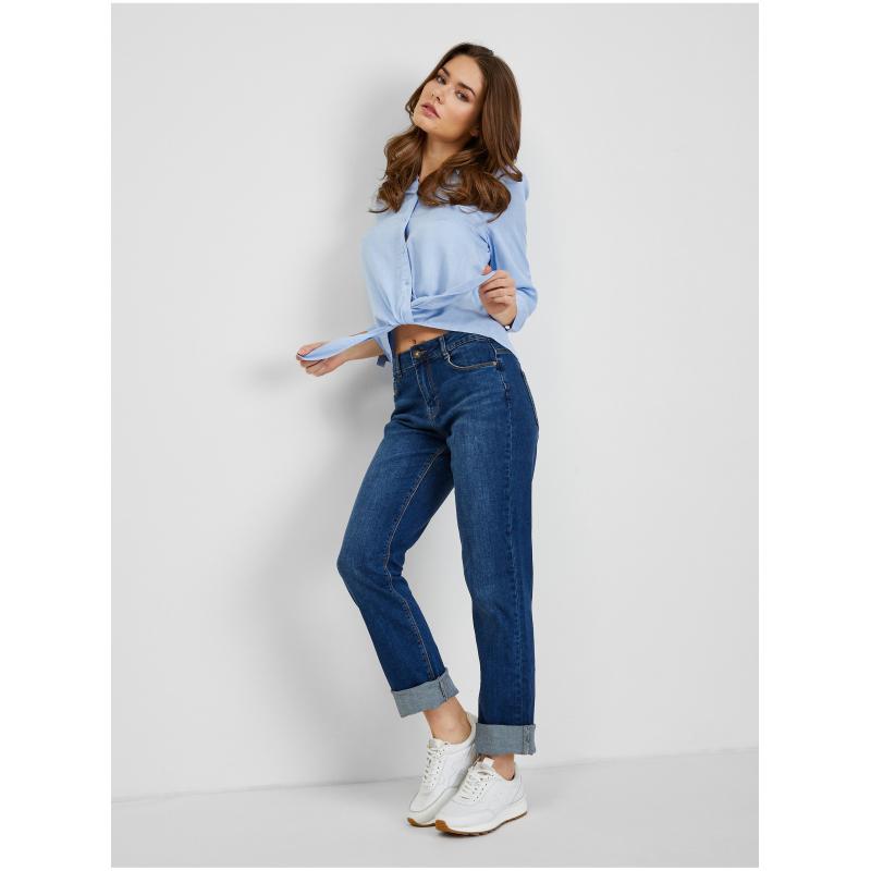 Modré dámské straight mid waist džíny