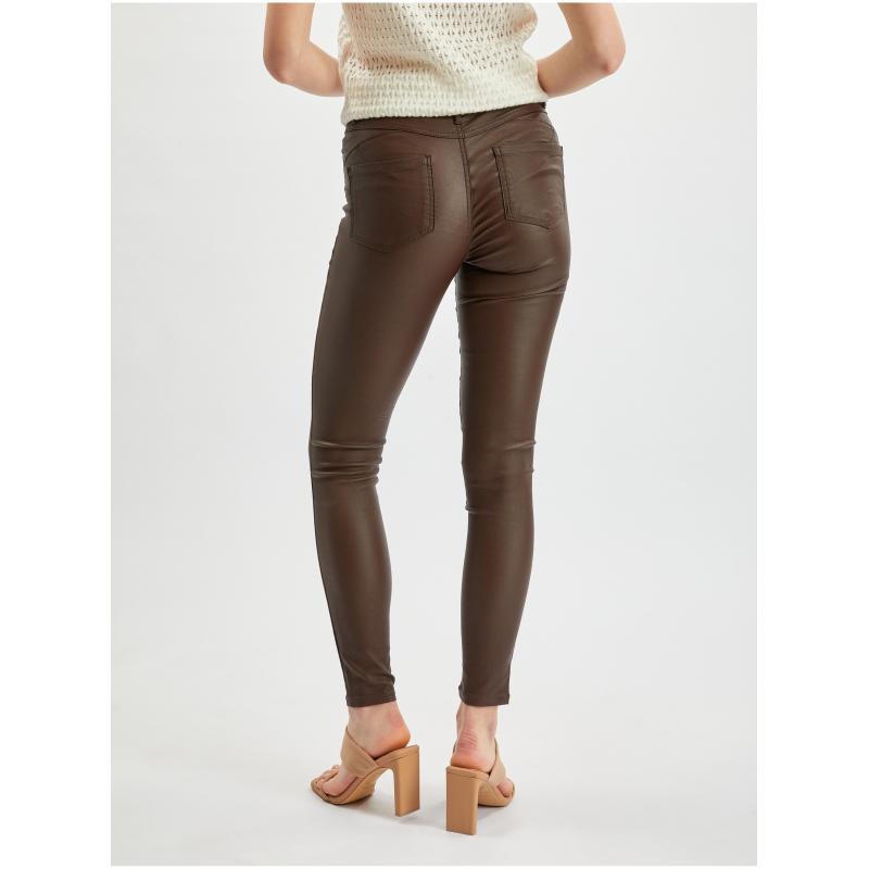 Tmavohnedé dámske kožené nohavice skinny fit ORSAY 34