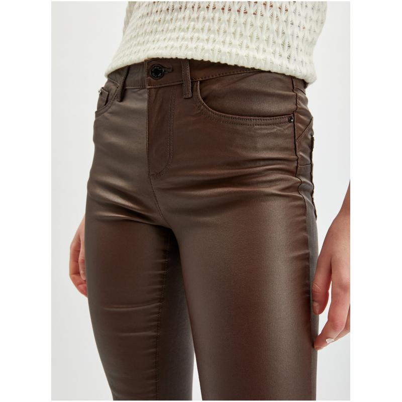 Tmavohnedé dámske kožené nohavice skinny fit ORSAY 34