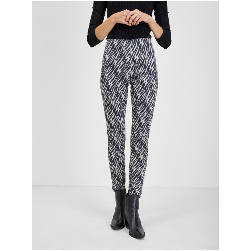 Bílo-černé dámské vzorované kalhoty v semišové úpravě
