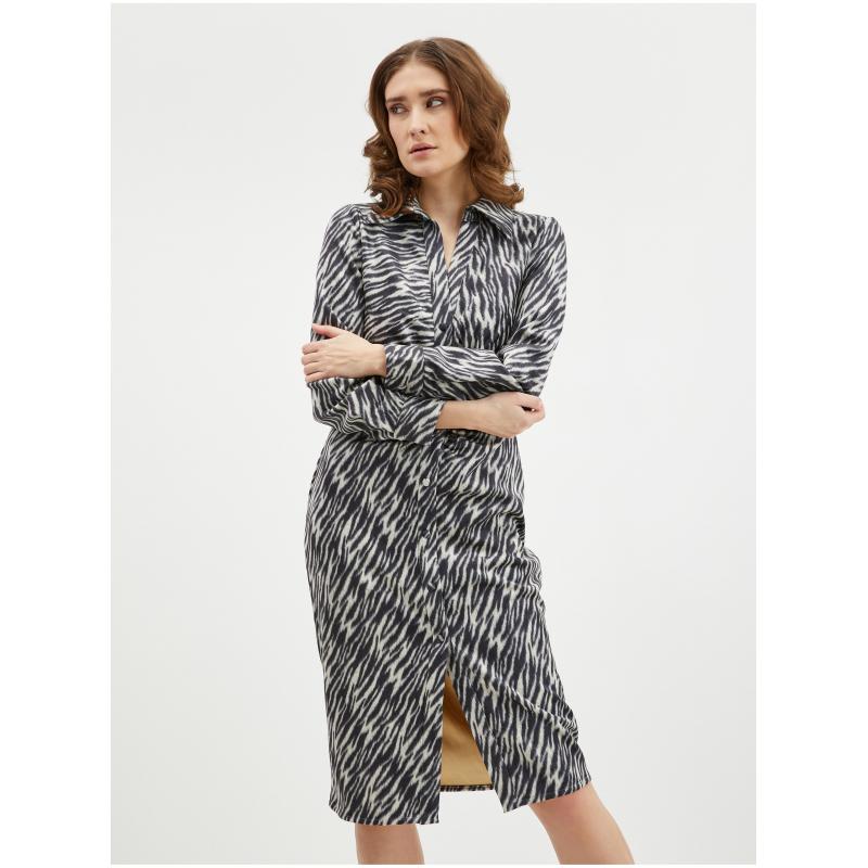 Béžovo-černé dámské vzorované košilové šaty v semišové úpravě ORSA 34