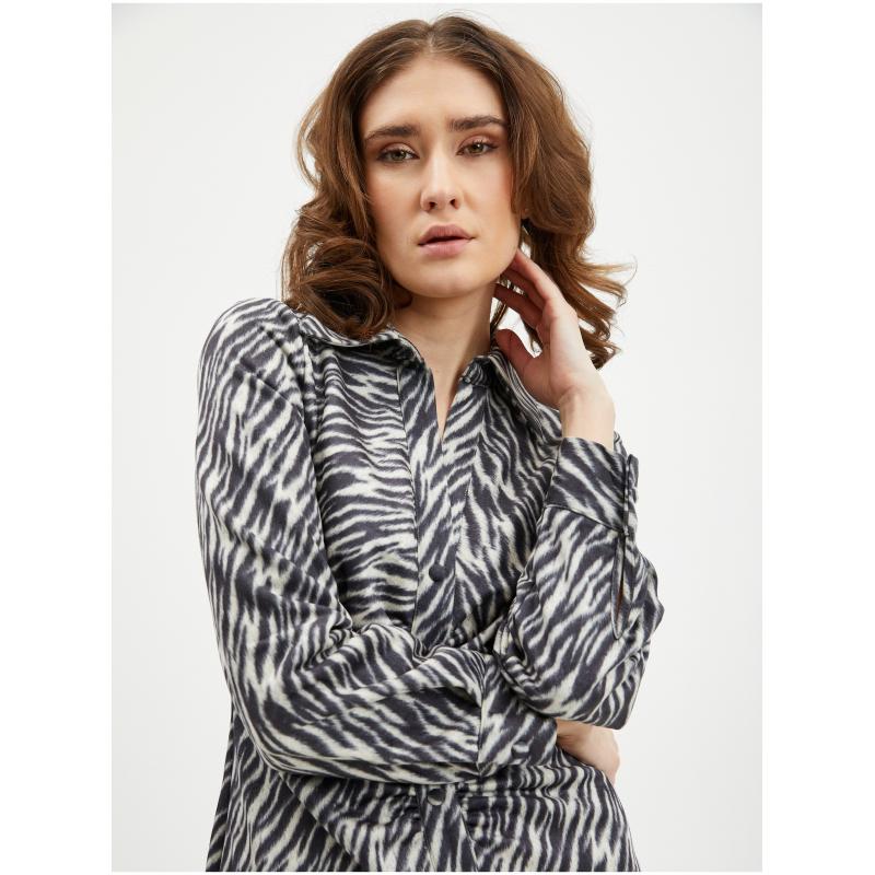 Béžovo-černé dámské vzorované košilové šaty v semišové úpravě ORSA 34