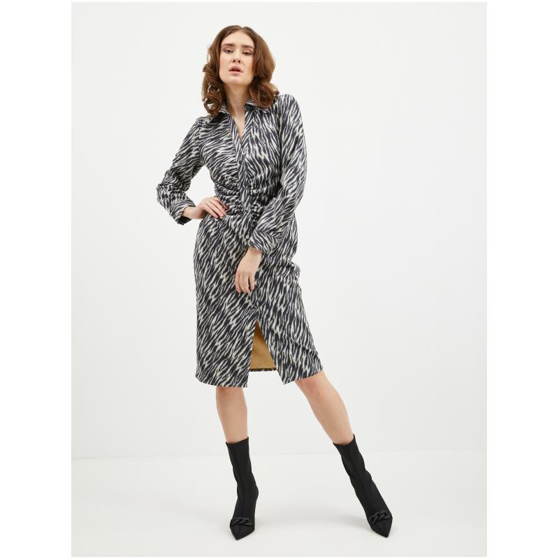 Béžovo-černé dámské vzorované košilové šaty v semišové úpravě ORSA 34