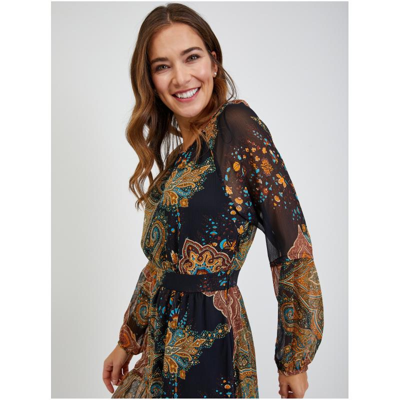 Fekete és barna női mintás ruha