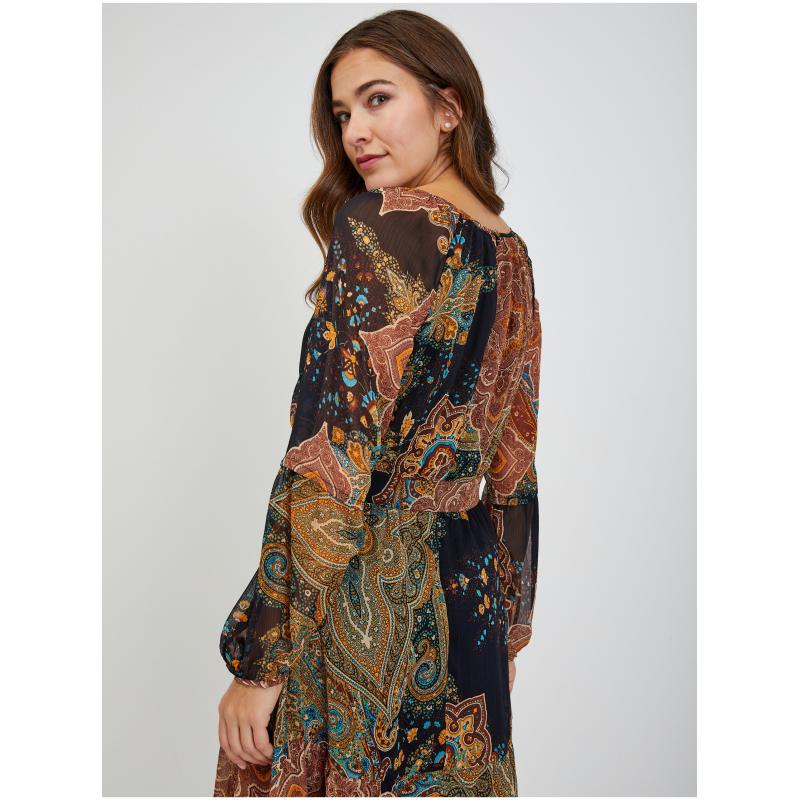 Fekete és barna női mintás ruha