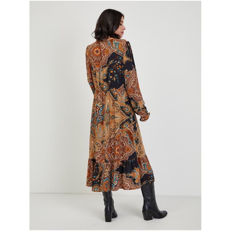 Barna női mintás midi ruha