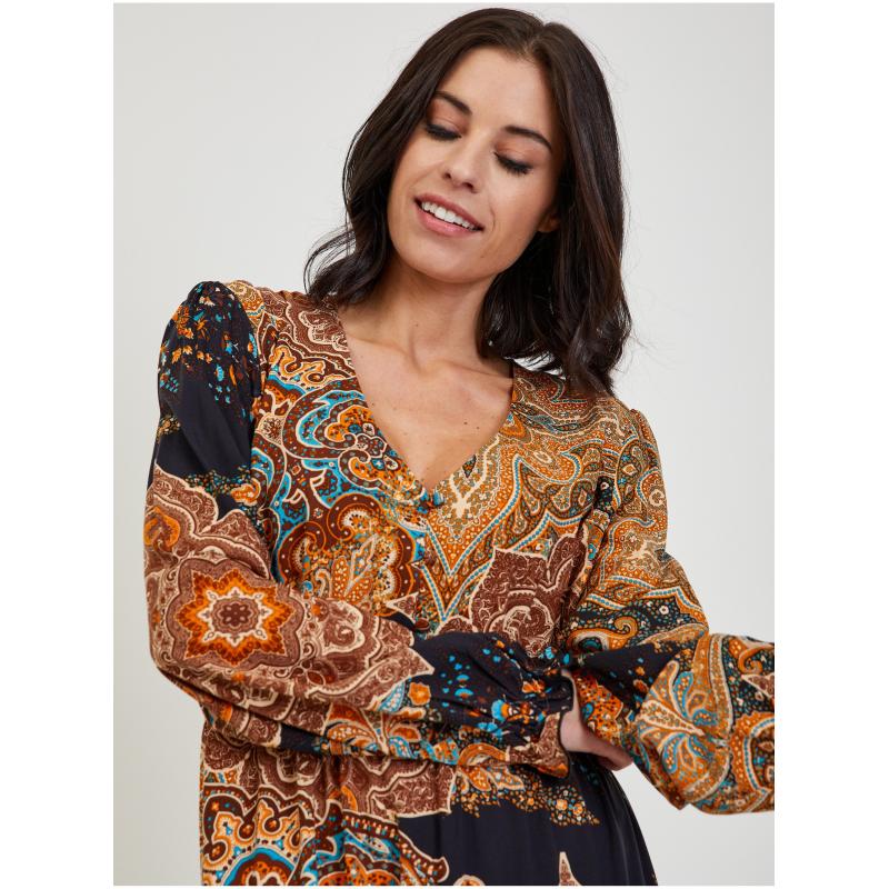 Barna női mintás midi ruha