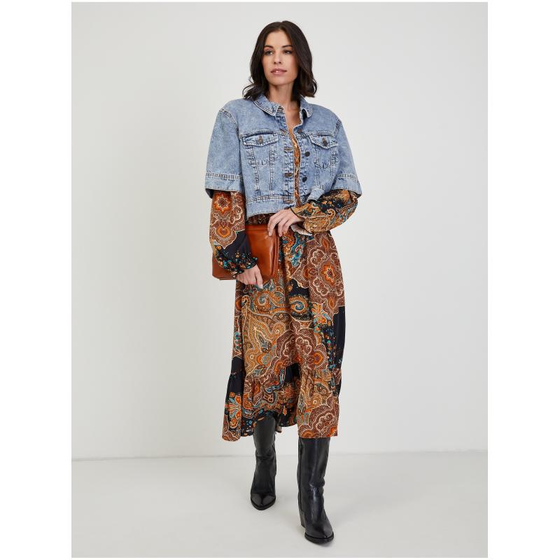 Barna női mintás midi ruha