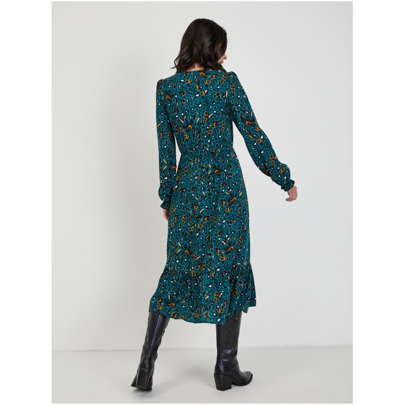 Tmavě zelené dámské vzorované midišaty