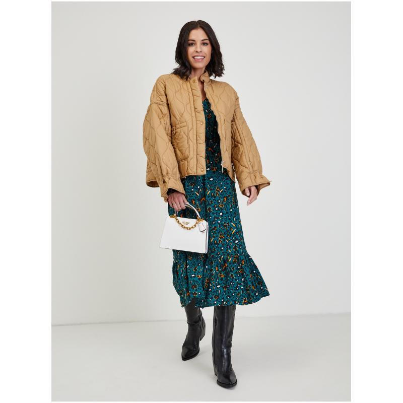 Tmavě zelené dámské vzorované midišaty