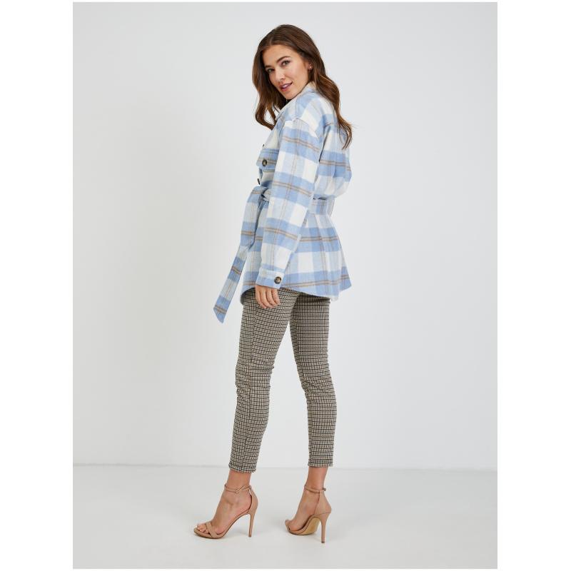 Fehér és kék női kockás ingkabát nyakkendővel