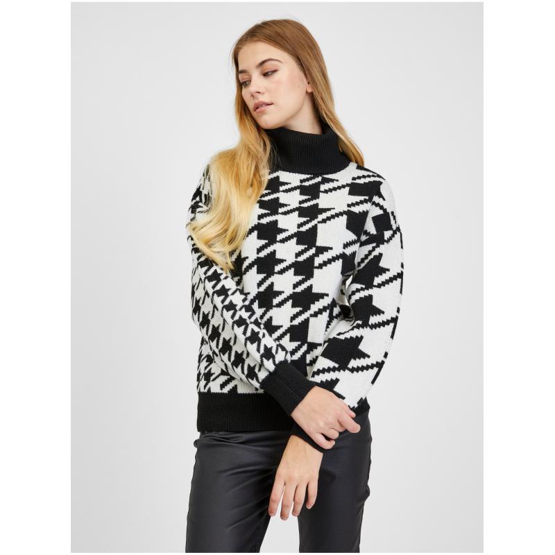 Fekete-fehér női mintás pulóver