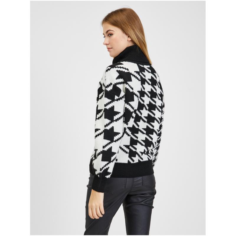 Fekete-fehér női mintás pulóver