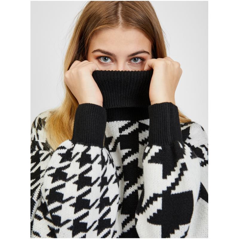 Fekete-fehér női mintás pulóver