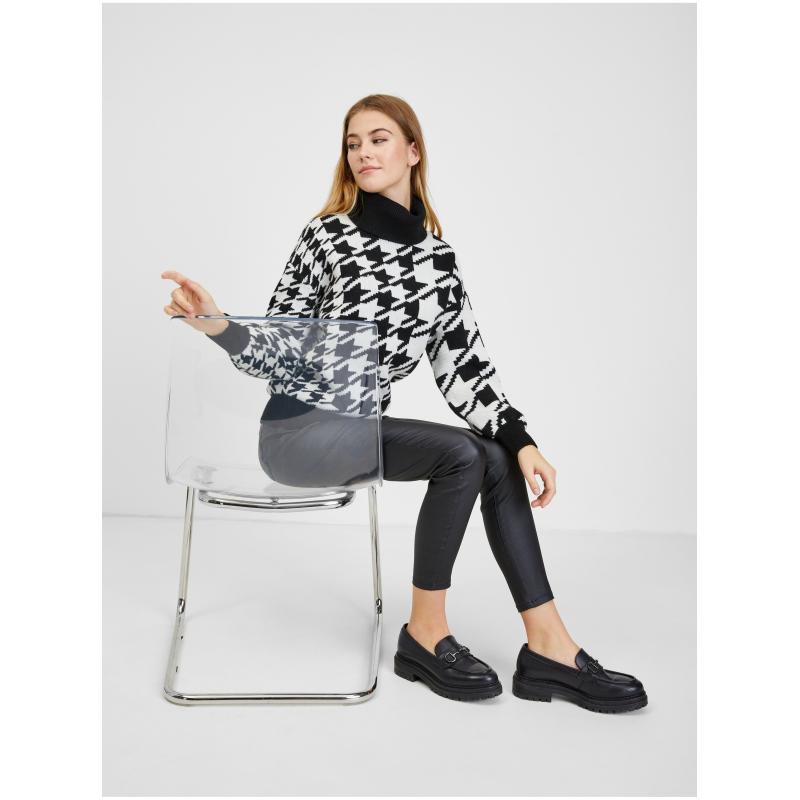 Fekete-fehér női mintás pulóver