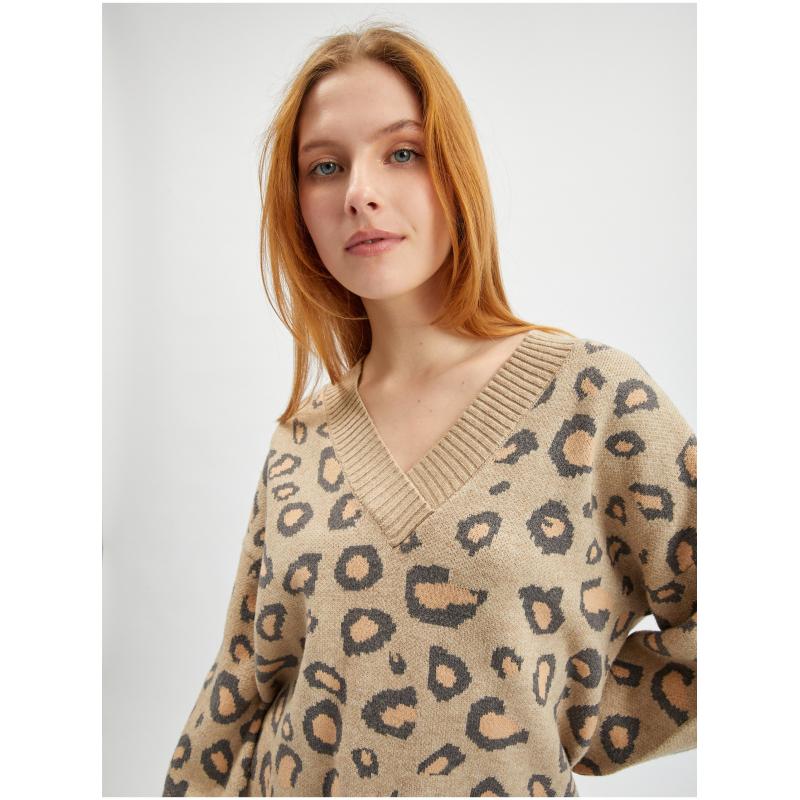 Světle hnědý dámský vzorovaný svetr