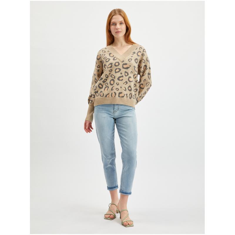 Světle hnědý dámský vzorovaný svetr