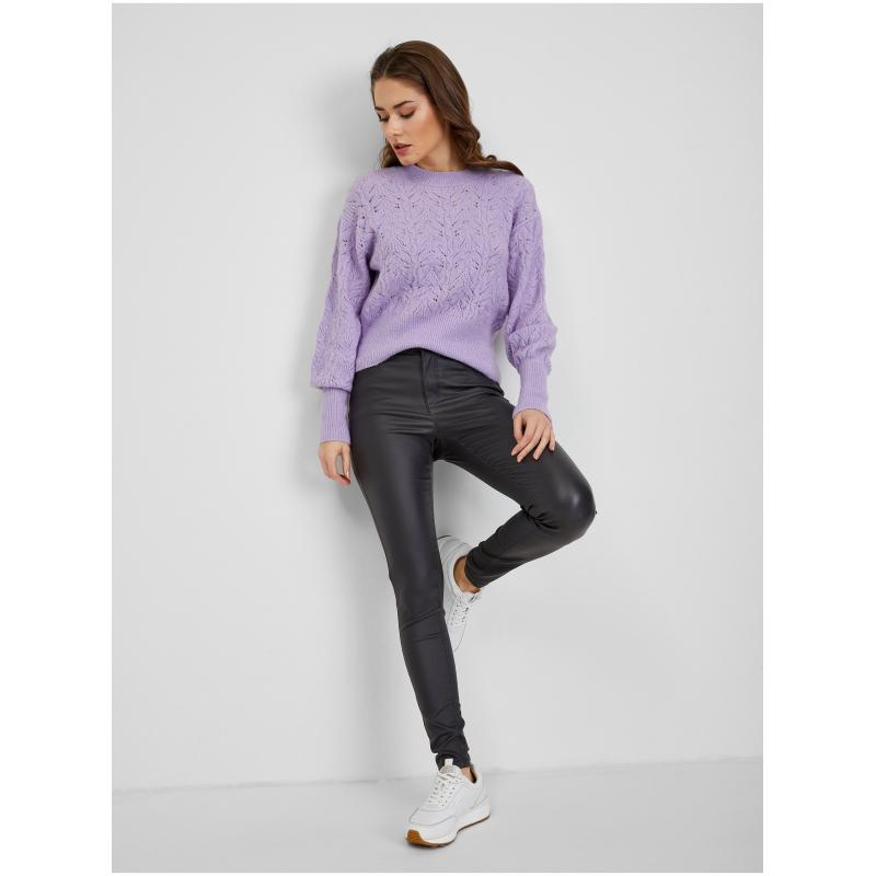 Világos lila női mintás pulóver ballonos ujjal