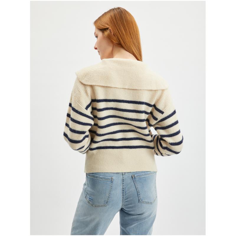 Krémový dámsky pruhovaný sveter