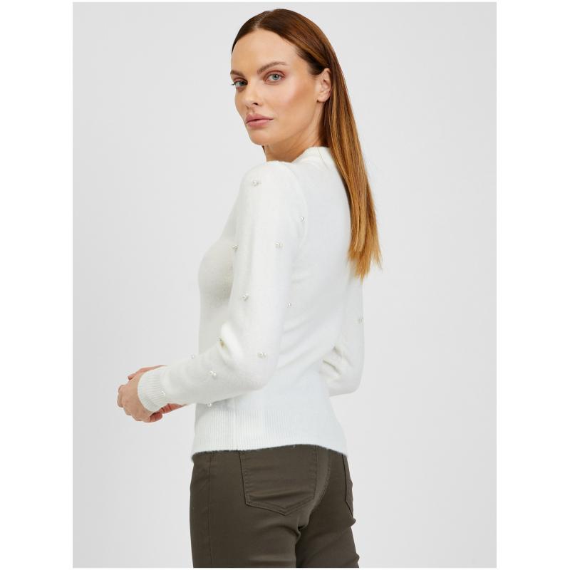 Fehér női pulóver dekoratív részletekkel