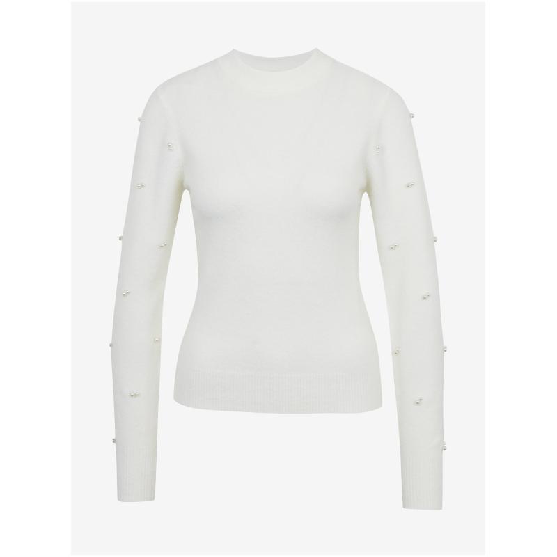 Fehér női pulóver dekoratív részletekkel