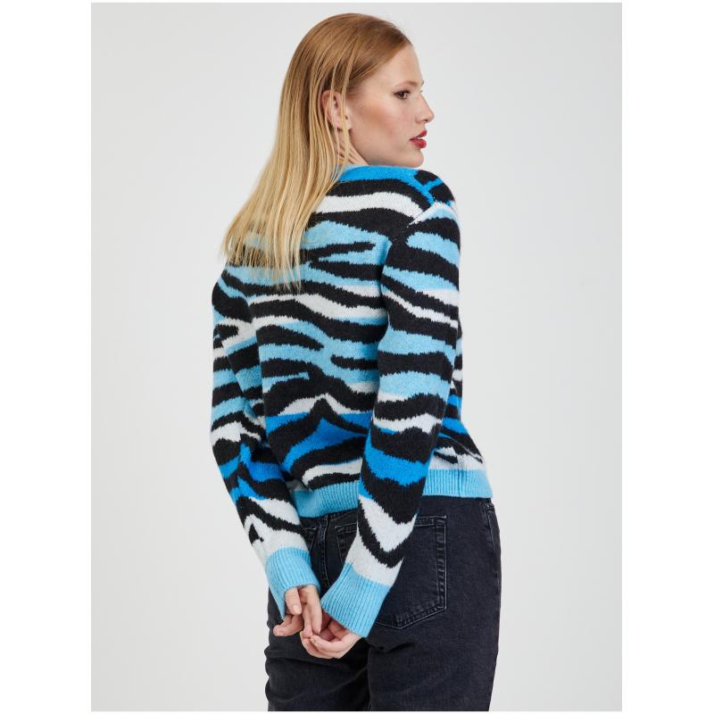 Černo-modrý dámský vzorovaný svetr