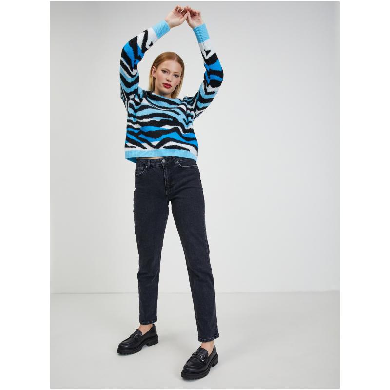 Černo-modrý dámský vzorovaný svetr