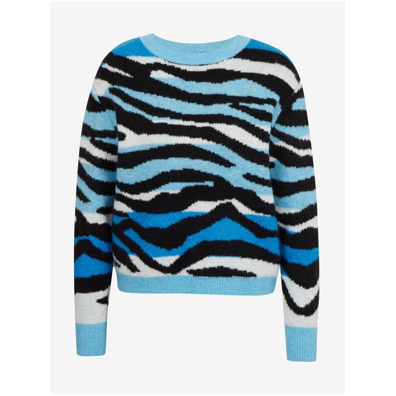 Černo-modrý dámský vzorovaný svetr