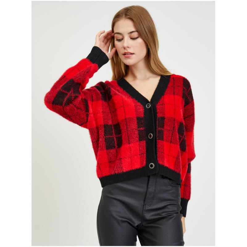 Čierno-červený dámsky károvaný sveter
