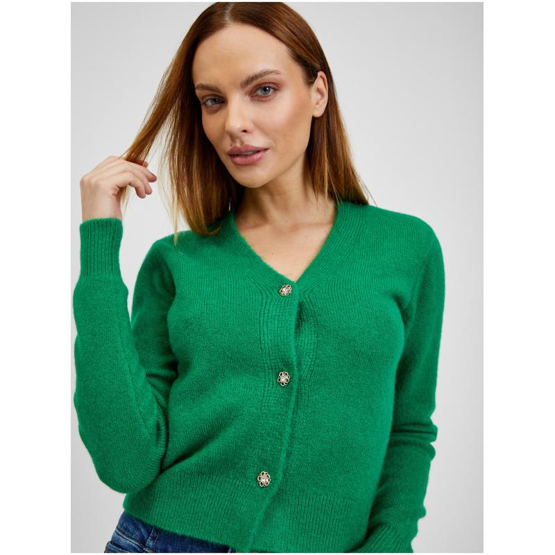 Zelený dámsky kardigán so zmesou vlny
