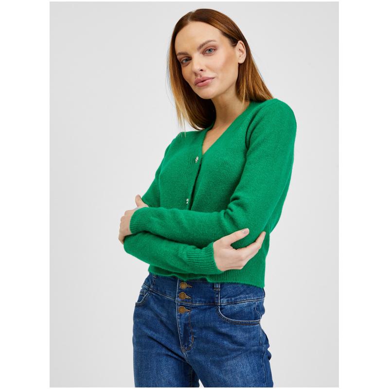 Zelený dámsky kardigán so zmesou vlny