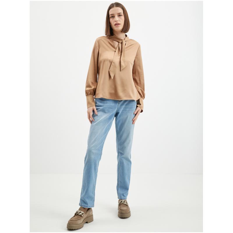 Světle hnědá dámská saténová halenka