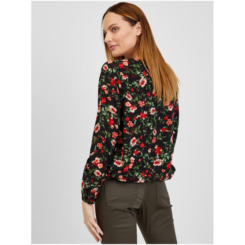 Červeno-černá dámská květovaná halenka