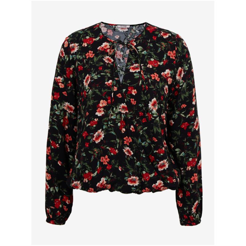 Červeno-černá dámská květovaná halenka