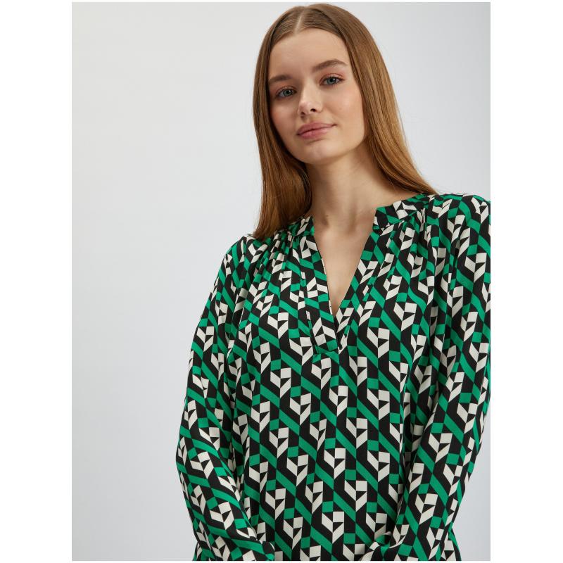 Bílo-zelená dámská vzorovaná halenka