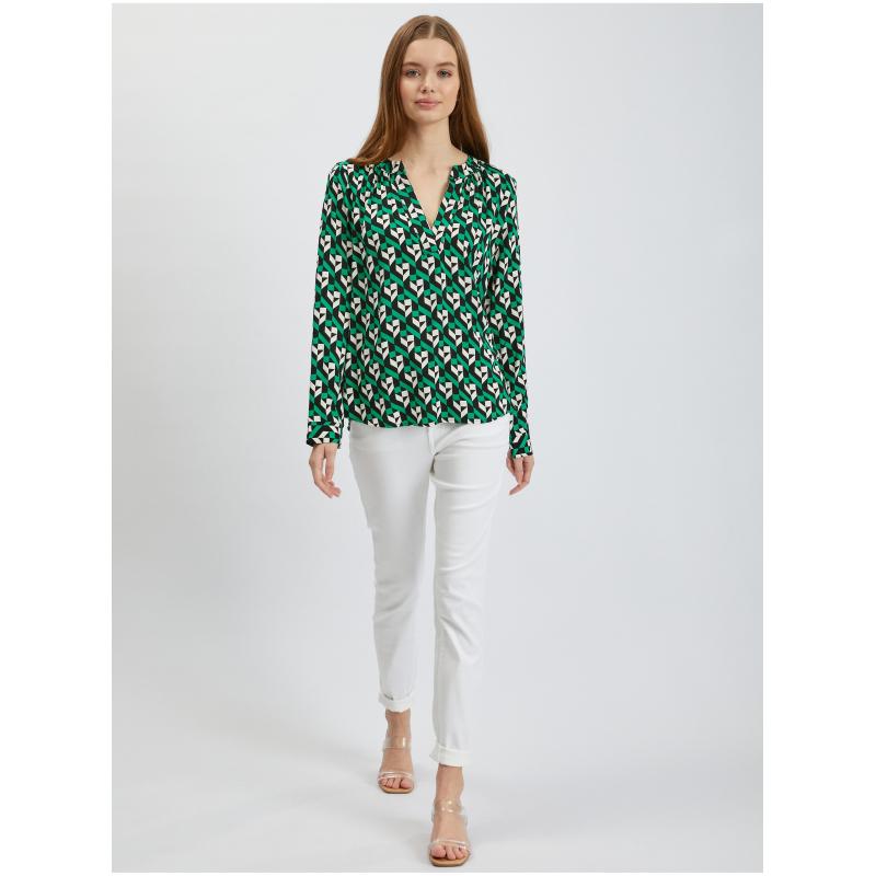 Bílo-zelená dámská vzorovaná halenka