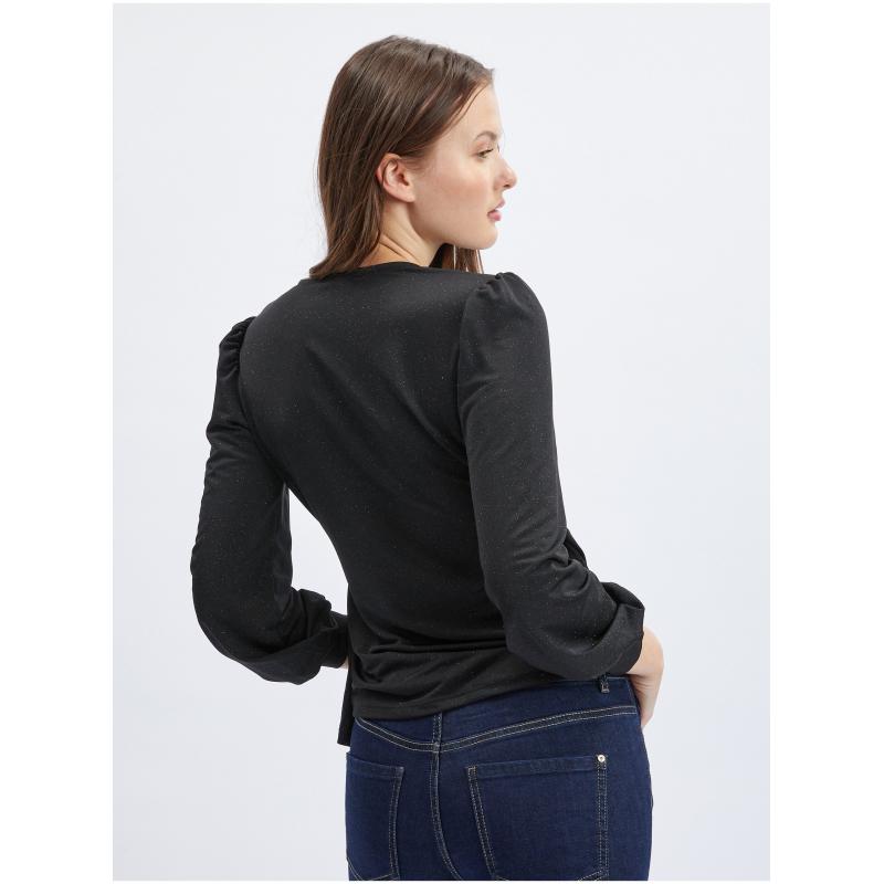 Čierna dámska zavinutá blúzka