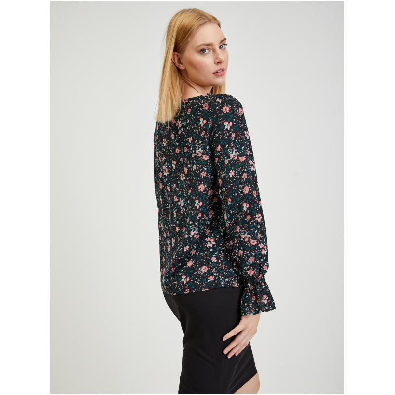 Čierna dámska kvetinová blúzka