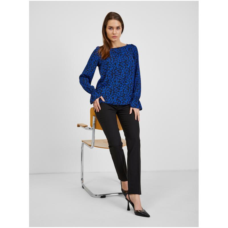 Černo-modrá dámská květovaná halenka