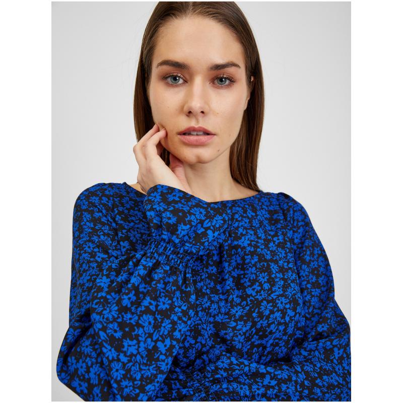 Černo-modrá dámská květovaná halenka