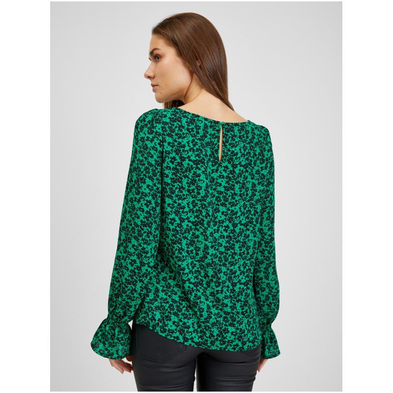 Čierno-zelená dámska kvetinová blúzka