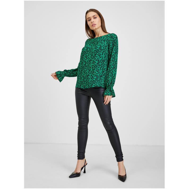 Čierno-zelená dámska kvetinová blúzka
