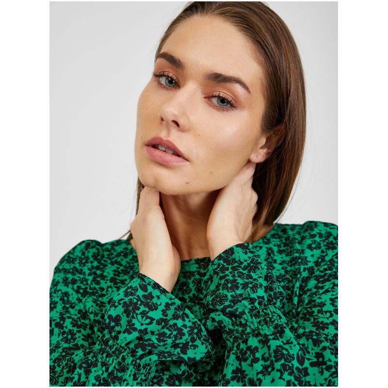 Čierno-zelená dámska kvetinová blúzka