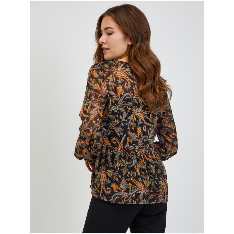 Hnedo-čierna dámska vzorovaná blúzka