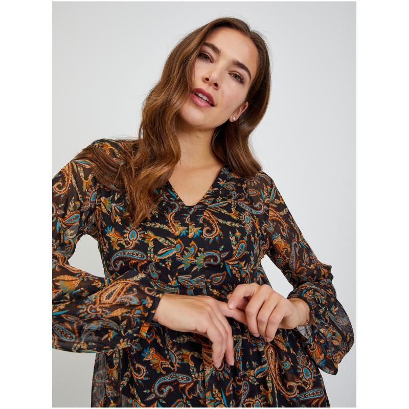 Hnedo-čierna dámska vzorovaná blúzka