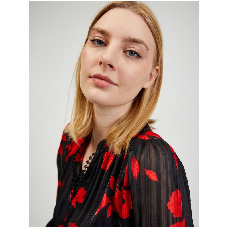 Červeno-černá dámská květovaná halenka