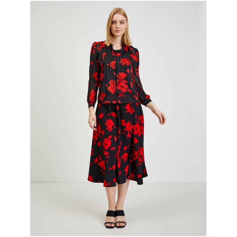 Červeno-černá dámská květovaná halenka