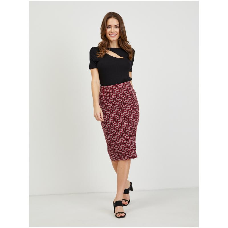 Červená dámska vzorovaná puzdrová sukňa